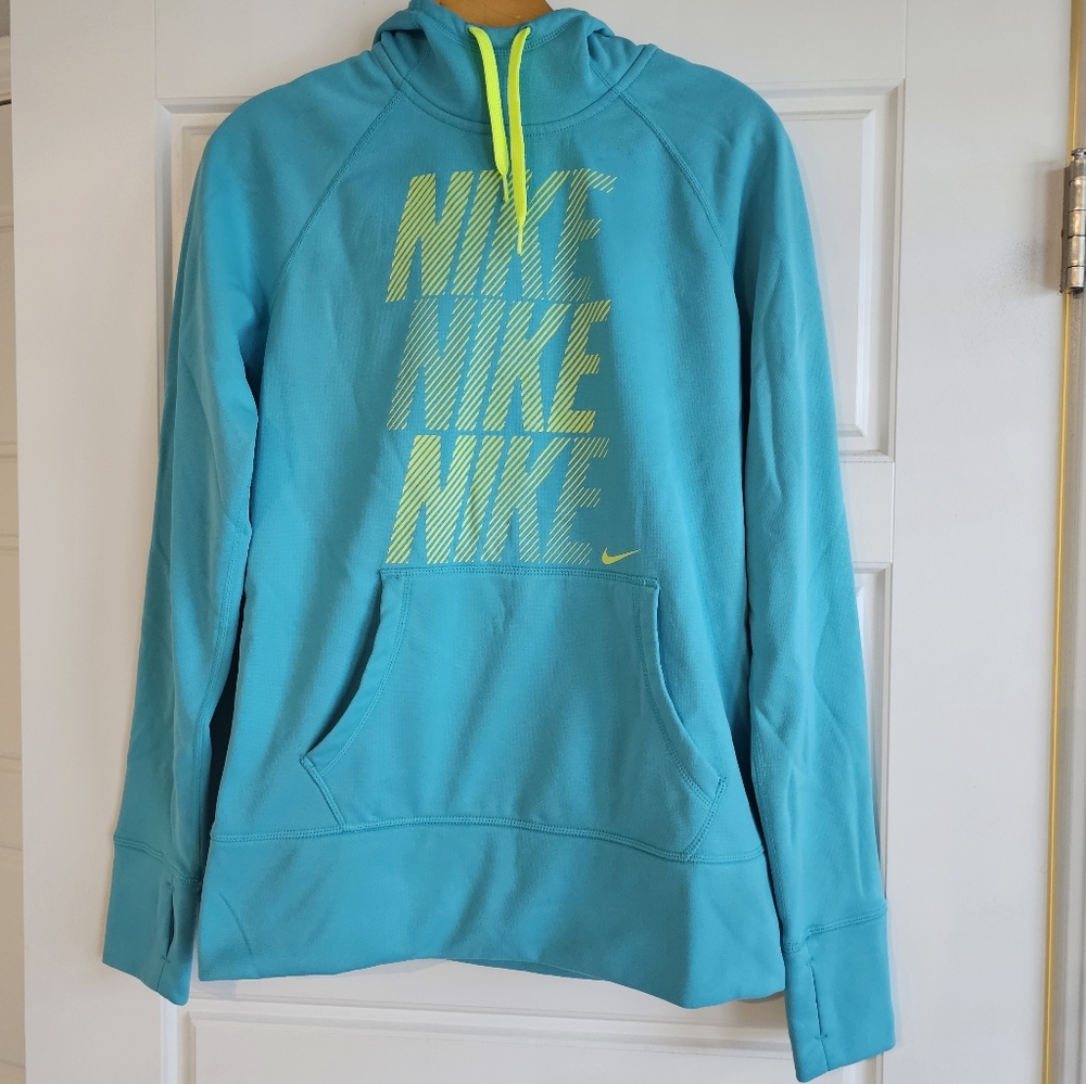 Like New - Nike Active Pullover Hoodie, Therma-Fit Teal and Neon Yellow